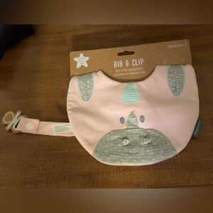 Demdaco Pink and Gray Rhino Bib & Clip Set